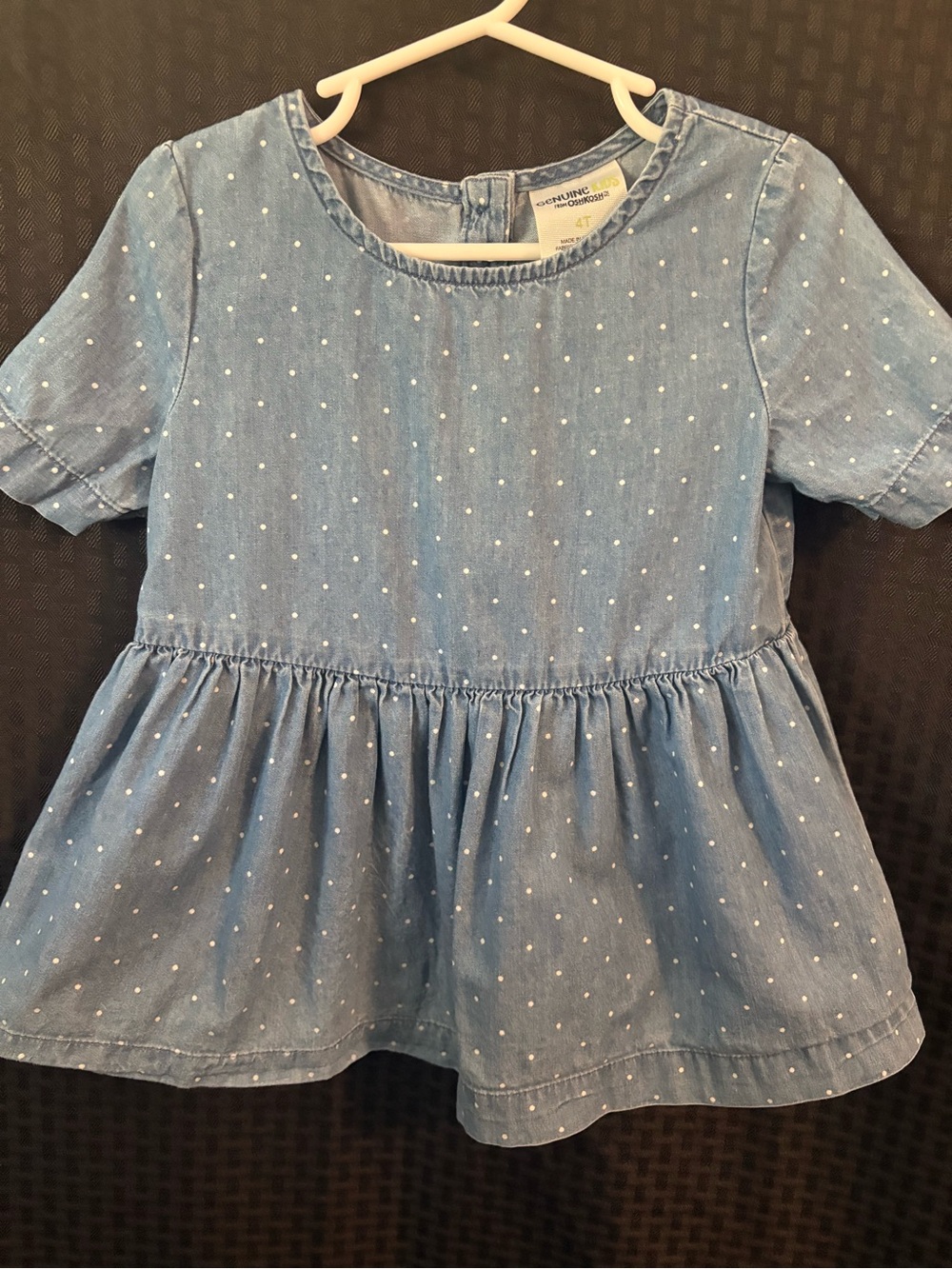 Light Blue Polka Dot Chambray Peplum Dress for Girls